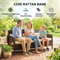 Outsunny rotan bank met kussens, driezits loungebank, staal, grijs, 173 x 68 x 78 cm Outdoor loungebank kussen driezits bruin(m-4)