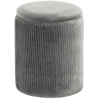 HOMCOM Runder Samt Sitzhocker mit Stauraum Polsterhocker Fußhocker mit Deckel 45 cm Grau(m-1)