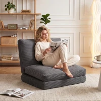 HOMCOM Scaun-pat pliant 76 cm, canapea de podea din catifea corduroy, umplutură groasă, husă detaşabilă şi lavabilă, gri(m-4)