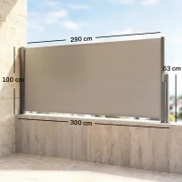 Outsunny Uittrekbare Zijdelingse Zonnescherm, Zijrol, Aluminium/Polyester, 3 x 1 m, Lichtgrijs(m-3)