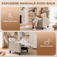 HOMCOM Fotoliu Recliner Manual 155° cu Suport pentru Picioare, Șezut Gros, Material Tip In, Maro Deschis(m-4)