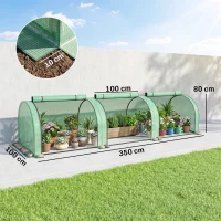 Outsunny Mini Serre de Jardin Serre à tomates 3,5L x 1l x 0,8H m Acier PE Haute densité 140 g/m² Anti-UV 3 fenêtres vert(m-3)