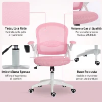 Vinsetto Sedia da Ufficio Ergonomica e Regolabile con Schienale a Rete e Seduta Imbottita, 65.5x61.5x88-97.5 cm, Rosa(m-8)