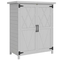 Outsunny Caseta de Jardín de Madera 75x40x90 cm Armario para Almacenaje de Herramientas con 4 Estantes 2 Puertas Gris(m-1)