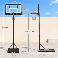 SPORTNOW Cesto de Basquetebol Infantil com Suporte Ajustável 108-213 cm com Rodas Preto(m-3)