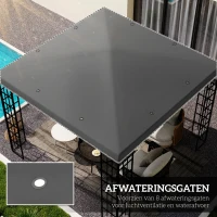 Outsunny 3 x 3 m Vervangdak voor paviljoen, Zeil voor tuinpaviljoen, met waterafvoergaten, UPF30+, Donkergrijs(m-4)