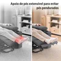 HOMCOM Poltrona Relax Elétrica Elevatória com 8 Pontos de Massagem e Calor Lombar, USB, Comando e Apoio para Pés, Cinzento(m-4)