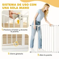 PawHut Barrera de Seguridad para Perros Extensible 74-100 cm para Puertas y Escaleras Cierre Automático Doble Bloqueo Blanco(m-6)