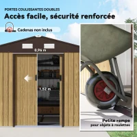 Outsunny Abri de jardin 4,9 m² 2,77 x 1,95 x 1,92 m kit de fondation porte coulissante ventilations acier galvanisé, marron clair(m-5)