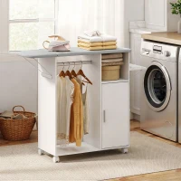 HOMCOM Rolling Ironing Board Cabinet, Foldable Ironing Station with Storage, Wheels for Home, Laundry Room, White(m-2)