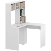 HOMCOM Bureau d'Angle, 108 x 100 x 153 cm, Bureau Informatique en L avec Support pour Écran, Compartiments Ouverts, Blanc(m-17)