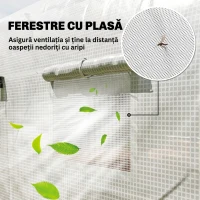 Outsunny Seră de Grădină 4x3m tip Tunel cu Acoperire din PE, Ușă și 8 Ferestre Rulabile, Alb(m-5)