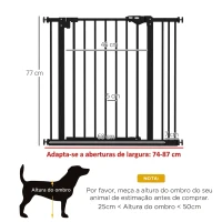 PawHut Barreira de Segurança para Cães 74-87 cm com Extensão, Fixação por Pressão e Duplo Bloqueio, Preta(m-3)