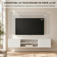 HOMCOM Suport TV pentru Ecrane de Până la 65" cu Raft Reglabil, 140 x 29,5 x 26,5 cm, Alb(m-5)