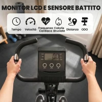 HOMCOM Cyclette Pieghevole 2 in 1, Resistenza Magnetica Regolabile 8 Livelli, Cyclette da Casa Silenziosa con Sensore Cardiaco, Sedile Regolabile, Bande Elastici, Schermo LCD, Ruote, Nero(m-4)