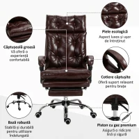 Vinsetto Scaun de Birou Ergonomic Suport pentru picioare Detasabil Inaltime Reglabila Maro(m-11)
