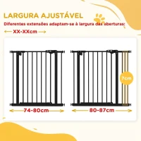 PawHut Barreira de Segurança para Cães 74-87 cm com Extensão, Fixação por Pressão e Duplo Bloqueio, Preta(m-6)