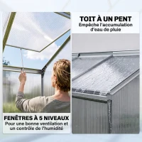 Outsunny Serre adossée serre de jardin fenêtres ouvrables à 5 niveaux panneau en PC cadre aluminium 192 x 68 x 196 cm transparent(m-5)