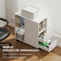 HOMCOM Móvel para Impressora com Rodas, 2 Gavetas, Prateleira Ajustável e 3 Compartimentos Abertos para Documentos A4, Branco(m-4)