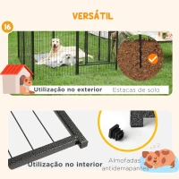 PawHut Parque para Cães com 16 Painéis e 2 Portas, Recinto em Aço para Interior e Exterior 80x60 cm Cinzento(m-7)