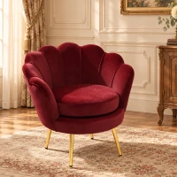 HOMCOM Poltrona Vintage Effetto Velluto con Braccioli e Schienale a Conchiglia, 76x67x74 cm, Rosso Scuro(m-2)