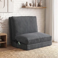 HOMCOM Scaun-pat pliant 76 cm, canapea de podea din catifea corduroy, umplutură groasă, husă detaşabilă şi lavabilă, gri(m-6)