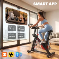 SPORTNOW Exercise Bike for Home Gym with Smart APP, Magnetic Resistance, Adjustable Seat & Handlebars, LCD Display, Wheels(m-4)