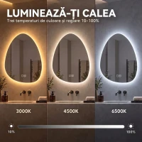 HOMCOM Oglindă de baie cu LED, 3 culori, 50x70 cm, neregulată, Bluetooth, anti-aburire, touch(m-5)