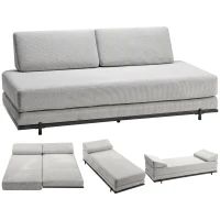 HOMCOM Canapé‑lit 3 places convertible 4 en 1, 2 coussins d'accoudoir, chenille, pieds en acier, 193x82x58 cm, Gris(m-7)