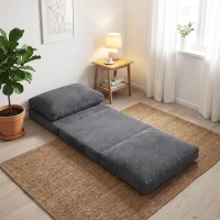 HOMCOM Scaun-pat pliant 76 cm, canapea de podea din catifea corduroy, umplutură groasă, husă detaşabilă şi lavabilă, gri(m-5)