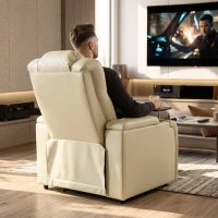 HOMCOM Fauteuil Relax Inclinable Électrique Chaleur Lombaire Massage Vibratoire Lumière LED Repose-pieds Ports USB et Type-C Blanc Crème(m-4)