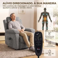 HOMCOM Cadeirão Relax Reclinável Elétrico Elevatório com 8 Pontos de Massagem, Calor Lombar, USB, Comando e Apoio para os Pés, Cinzento(m-5)