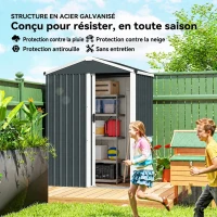 Outsunny Abri de jardin en métal 1,2 m², cabane jardin extérieure, porte coulissante verrouillable, 136x87x176cm, gris(m-4)