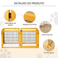 PawHut Barreira de Segurança Dobrável para Cães em Madeira para Escadas e Portas com Pés de Apoio 432x36x70 cm Amarelo(m-7)