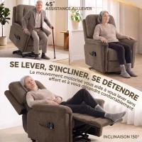 HOMCOM Fauteuil Releveur Électrique Massage et Chaleur Fauteuil Relax Électrique Velours Port USB Dossier Inclinable Marron(m-4)