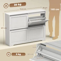 HOMCOM Pantofar slim cu 4 uși rabatabile, pentru 16 perechi, rafturi reglabile, 114,6x26x87,1 cm, alb(m-3)