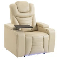 HOMCOM Cadeirão Relax Reclinável Elétrico com Aquecimento Lombar, Massagem por Vibração, Luz LED, Apoio para os Pés, USB e USB-C, Branco Creme(m-1)