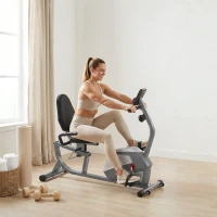 HOMCOM Cyclette Orizzontale con Seduta Regolabile, 8 Resistenze e Monitor LCD, 121.5-136x62.5x98cm, Grigio(m-8)