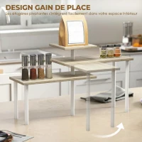 HOMCOM Étagère de cuisine rotative à 3 niveaux, étagère d'angle, cadre en métal, 40 x 18 x 36,5 cm, chêne et blanc(m-5)