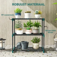 Outsunny 3-laags plantenstandaard, 72 cm hoog bloemensrek voor binnen en buiten, plantenrek van staal Donkergroen(m-6)