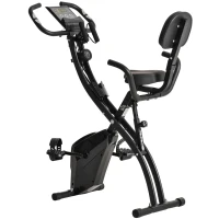 HOMCOM Heimtrainer 2-in-1 Fahrradtrainer mit LCD-Display Pulsmesser verstellbar Sitz Räder, klappbarer Hometrainer Trimmrad mit 8 stufig Magnetwiderstand, Spannseil, Stahl(m-1)