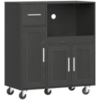 HOMCOM Mikrowellenmöbel aus Holz mit Schublade, 2 Schränken, offener Ablage und verstellbarem Regal, 80x40x88.7 cm, Schwarz(m-1)
