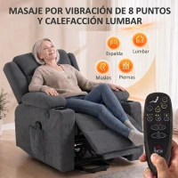 HOMCOM Sillón Relax Reclinable Eléctrico Levanta Personas con 8 Puntos Masaje y Calor Lumbar Puerto USB Mando Reposapiés Gris(m-5)