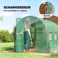 Outsunny Kas 3 x 2 x 2 m folietunnel met vergrendelbare openslaande deur 6 oprolbare gaasramen steunstangen(m-5)