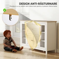HOMCOM Mobilier de Bucătărie cu 2 Sertare și 3 Dulapuri, Uși din Sticlă și Rafturi Ajustabile, 120x40x90 cm, Alb și Stejar(m-11)