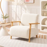 HOMCOM Sillón Nórdico de Borreguito Acolchado Grueso y Patas de Madera Asiento Amplio para Salón Dormitorio 74,5x76x78 cm Crema(m-8)