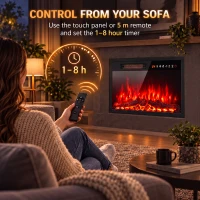 HOMCOM Electric Fireplace Insert, Recessed Electric Fire with Adjustable Flame Effect, Timer, Remote, 750W/1500W, Black(m-7)