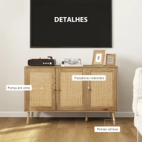 HOMCOM Aparador para Sala de Estar com 3 Portas em Vime Aparador Estilo Boémio, com Prateleiras Ajustáveis 120x40x75 cm Madeira(m-5)
