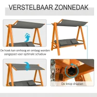 Outsunny hangmatschommel met bedfunctie 3-zits tuinschommel met dak ligbed tuinbank Lariks hout polyester grijs + teak 225.5 x 113 x 180 cm(m-5)