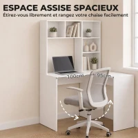 HOMCOM Bureau d'Angle, 108 x 100 x 153 cm, Bureau Informatique en L avec Support pour Écran, Compartiments Ouverts, Blanc(m-6)